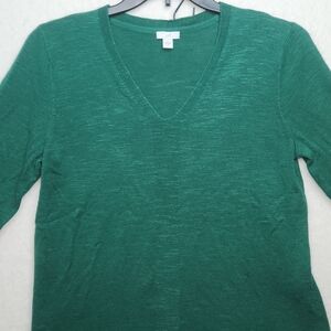 J. Jill Green Knitted V-Neck Long Sleeve Pullover Sweater Women's Size Medium.